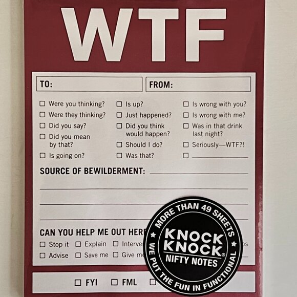 NEW Sealed Knock Knock WTF Notes Nifty Note Checklist Memo Pad 50 Sheets - Picture 1 of 2
